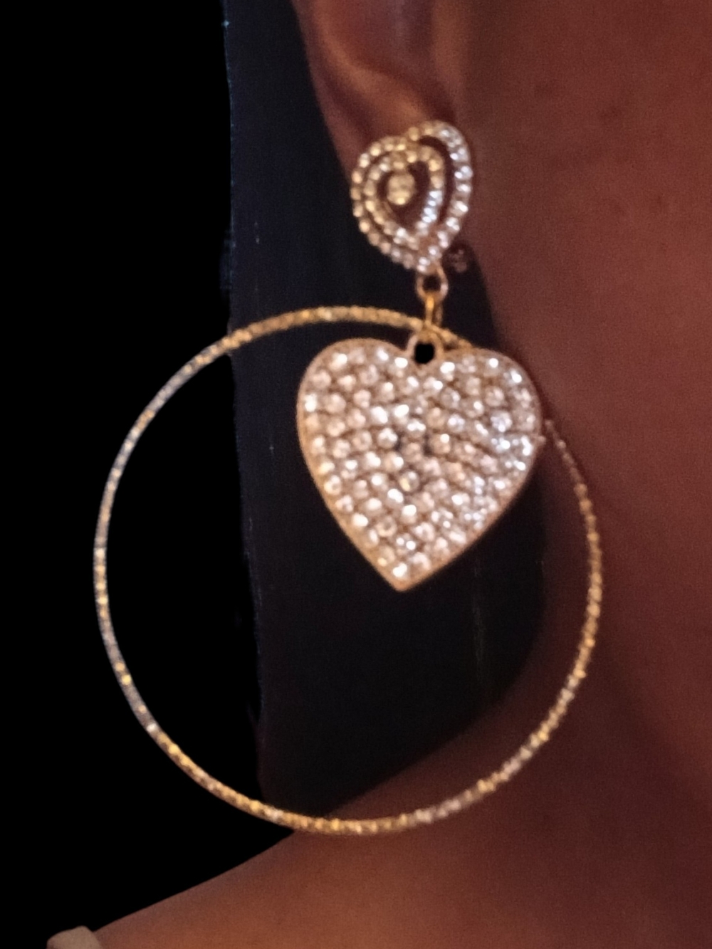 Gold Heart Pave Hoop Drop Earrings - Women Jewelry